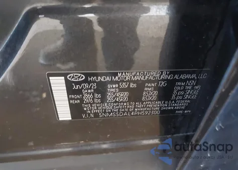 2023 Hyundai Santa Fe Calligraphy z USA, uszkodzony, nr VIN 5NMS5DAL4PH592300